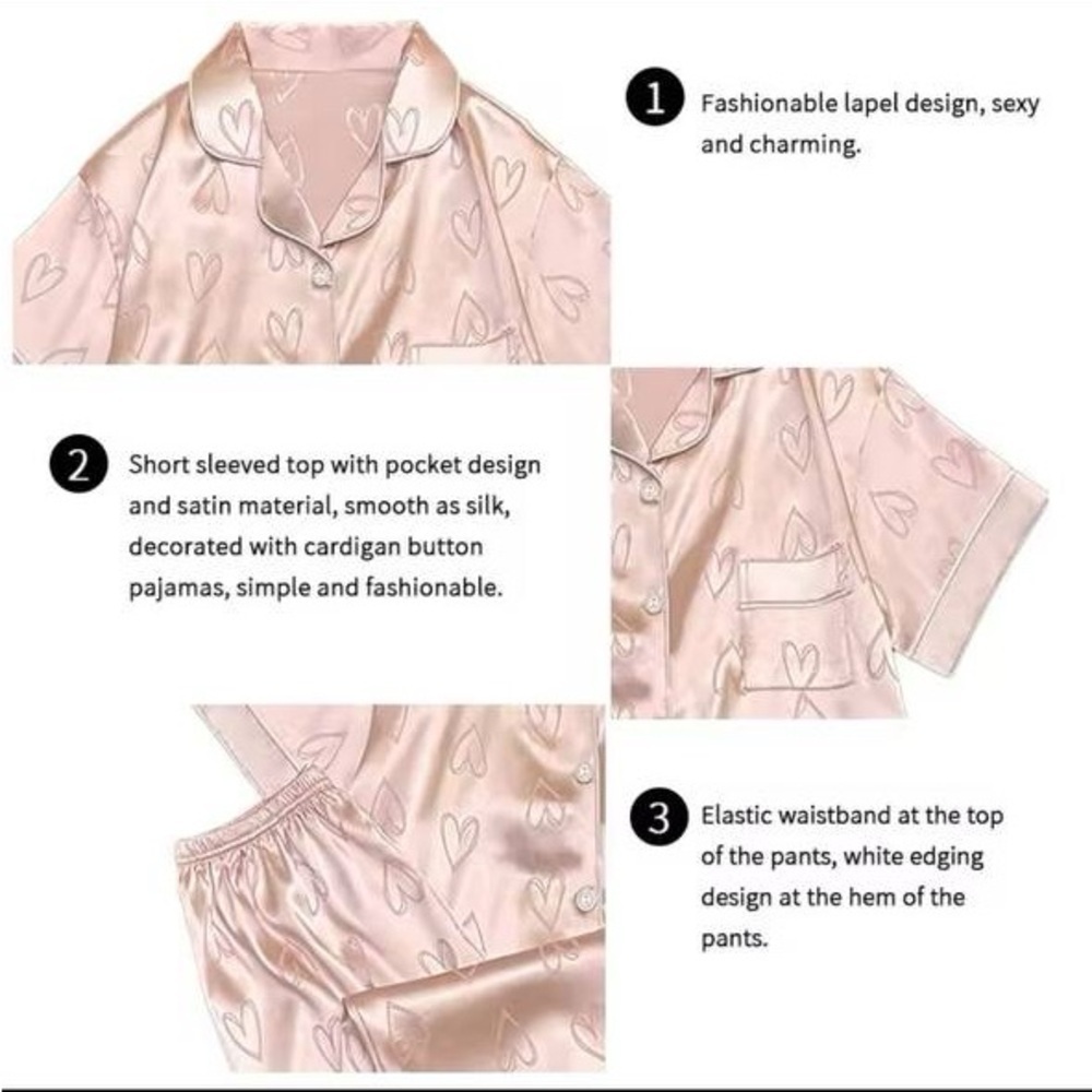 Heart pink Satin PJ Set M - Picture 2 of 4